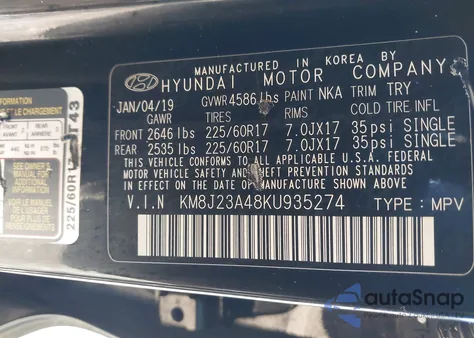 2019 Hyundai Tucson Se из США, поврежденный, VIN KM8J23A48KU935274